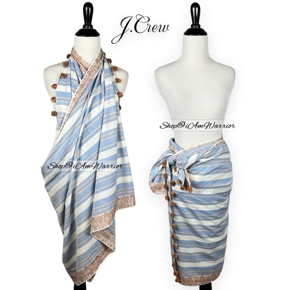 J.Crew striped patterned cotton pom pom long oversized scarf *shop@iamwarrior - Picture 4 of 11